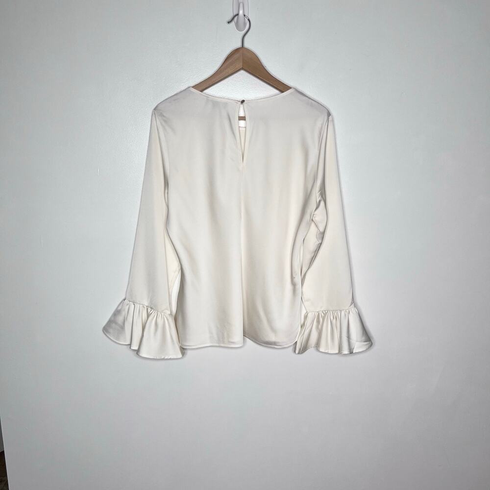 J Crew Womens Large Ivory Bell Sleeve Blouse Ruffle Cuff Keyhole Back Top - Picture 7 of 8